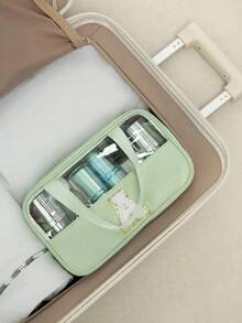 1个夏季旅行洗漱包，大容量防水化妆品收纳包，可定制A-Z字母，便携手提包，沙滩包，干湿分离袋，适用于收纳洗漱用品和化妆品（粉底、散粉、眼影、眼线笔、假睫毛、高光、遮瑕膏、护肤品、化妆刷、口红、唇彩、梳子、耳机、美容工具） - 綠色 - 查看 5