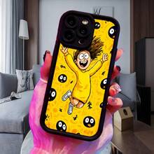 Cubierta de teléfono con diseño de dibujos animados amarilla con personaje saltando y ojos negros para uso diario en interioresAplicable a teléfonos Apple y Galaxy. - Blanco - Ver 4