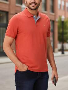 Ogochi Men's Basic Plain Polo Shirt With Logo, No Pocket, Original - Hot Sauce - View 2
