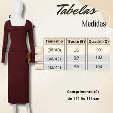 Vestido Feminino Decote Quadrado Manga Longa Premium