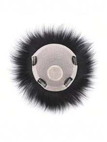 Men's Invisible Topper Natural Looking Short Human Hair Straight Hairpiece For Thinning Balding Suitable For All Ethnicities - Natural Black - View 6