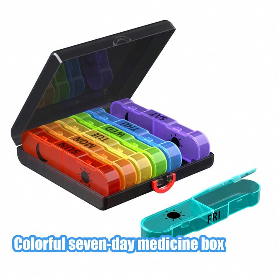 Organizador de pastillas desmontable de 7 días, planificador de medicación semanal portátil, 2 veces al día (AM/PM), compartimentos extra grandes, conveniente para el almacenamiento de suplementos, colorido - Multicolor - Ver 1