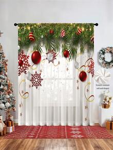 NOSBEI Bộ rèm cửa sổ trang trí chủ đề Giáng sinh 1 chiếc, không khí lễ hội, thích hợp cho phòng khách và phòng ngủ, đồ trang trí hình người tuyết đỏ với cành thông, ấm áp và mang tính lễ hội, thiết yếu cho ngày lễ - Nhiều màu - Xem 3