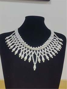 1pc Elegant Minimalist Classic Handmade Crochet Beaded Necklace, Versatile Fashion Women's Long Necklace Jewelry, Creative Body Chain, Suitable For Women's Balls, Weddings, Parties, Christmas Celebrations, Gifts For All Seasons - White - View 17