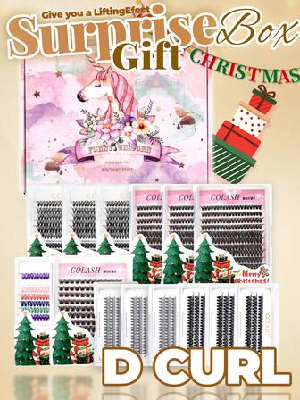 Colash 8-16 混合装礼盒套装，多件套，卷度：C/D，仿人造貂毛，手工嫁接，精细睫毛，超轻防水，浓密卷翘，持久耐用，适合打造自然动漫风格睫毛，送给女性和女孩的礼物，睫毛簇，睫毛片，单根睫毛，假睫毛，女士礼物，圣诞礼物。