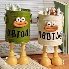Cute Cartoon Personalized Pen Holder, Large Capacity Desk Organizer, Retro Style Office Supplies Storage Container