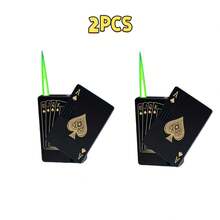 Green Flame Ace Lighter, Red Flame Love Lighter, Jet Torch Lighter, Refillable Butane Lighter, Spade Ace Cool Lighter With A Windproof Playing Card Design, Made Of Metal, Perfect For Outdoor And Indoor Use, BBQ, Candles - 黑色 - 查看 9