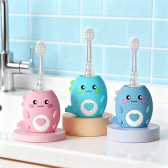 Dinosaurie-eltandborste, U-formad eltandborste, inkluderar 2 reservborstar + 1 borste med rakt handtag, Tecknad U-formad tandborste, Tecknad tandborste, U-formad smart eltandborste, Lämplig för tandrengöring, Omfattande täckning och effektiv tandrengöring, Heminredning för badrum, sommar, skolstart, julklappar, födelsedagspresenter, 150mAh