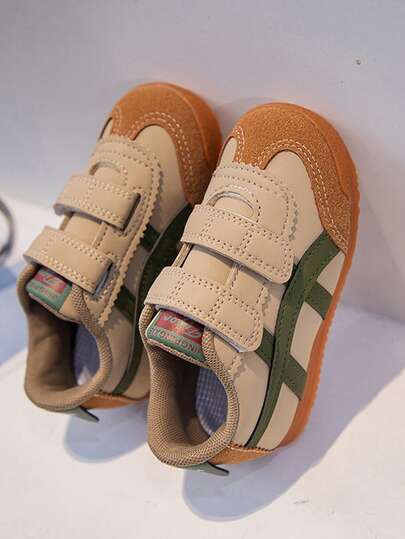 1 Pair Toddler Boys' Retro Style Sports Shoes, New Arrival! Contrast Color Dual Hook And Loop Design, Soft Sole Comfortable, Essential For Baby Outfits, Please Refer To Size Chart When Ordering.