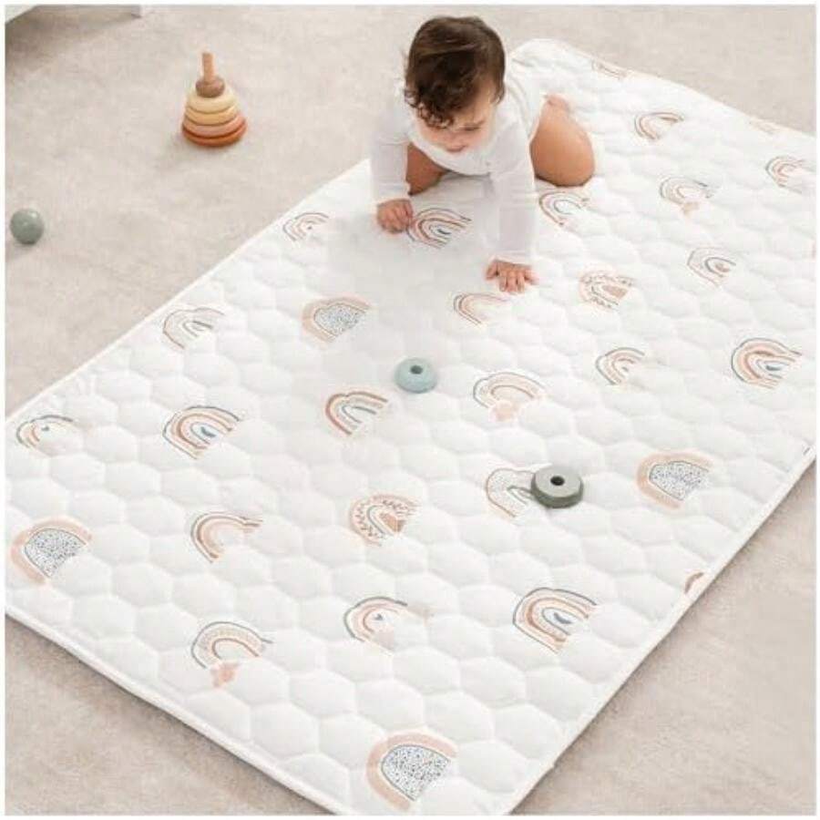 - Tapete de juego para niños, redondo de 122 cm a más de 0 meses, tapete mediano suave con parte inferior antideslizante, superficie acolchada de felpa para jugar a los niños, tiempo de(Rainbow Rectangle - 91.5 cm x 152.5 cm) - Multicolor - Ver 1
