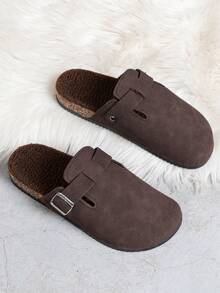 Men's Mule Shoes New Vintage Slip-On Loafers Casual Slouchy Shoes, Closed Toe Flat Mules With Adjustable Strap, Available In Fleece-Lined Autumn/Winter Version And Non-Fleece Four-Season Version