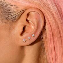 Sterling Silver Post Earrings For Women - Hypoallergenic 14K Gold Plated Cartilage Earrings Dainty Stud Hoop Dangle Chain Earrings Gold Plated Jewelry For Women{Inchcolor_nameinch:Inch6PcsClearCZUniverseSet(SingleEarringNotaPair)Inch} - 清除 - 查看 7