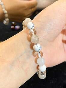 YAUKIA 1 Stück minimalistisches Armband aus Labradorit, Howlith und transparenten Glasperlen, Meditations- und spirituelles Heilungsarmband, Unisex Souvenir Geschenk - Verschiedenfarbig - Übersicht 4