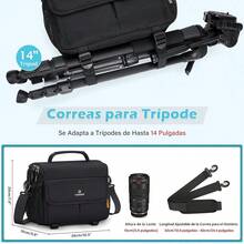 Lubardy Bolsa para Cámara DSLR/SLR/Mirrorless Funda Antichoque con Soporte para Trípode Bolsa Impermeable para Cámara con Protector de Lluvia para SLR, Negro - Negro - Ver 6