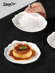 Dengcoo 1/5 Piezas Conjunto de vajilla con textura de roca estilo INS popular - Plato de cena + Bandeja de servir + Tazón de helado + Barco de pudín + Plato de pastel y postre, Vajilla para exhibición de pasteles, té de la tarde, hora del café y fiestas en casa - Bandeja - Ver 3