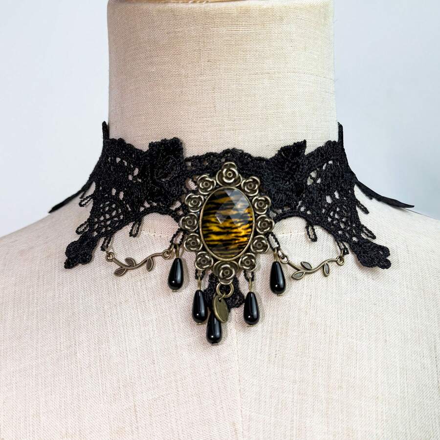 1pc Women's Vintage Lace Necklace, Suitable For Party Occasions