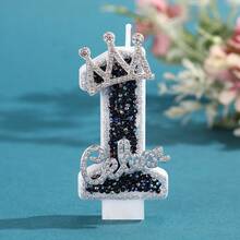 1pc Creative Digital Candle Crown Decoration Cake Decoration Candle, 0-9 Gray Black Shiny Digital Candle, Suitable For Birthday Cakes, Large Holiday Parties - Black and Gray - View 3