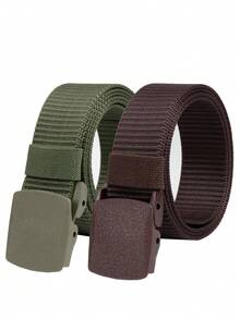 2pcs Men's Sports Waist Belt, Nylon Tactical Belt, Plastic Buckle, Outdoor Tie Down - A - View 3