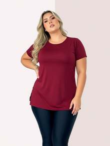 Women's Plus Size Blouse Over Leggings, Butt Coverage T-Shirt, Basic Casual Gym Shirt - Red - View 8