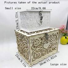 Caja de regalo con forma de corazón de madera blanca/natural, caja de sobre de madera rústica DIY grande/pequeña con ranura de bloqueo (plateada), adecuada para bodas, aniversarios, graduaciones, fiestas de cumpleaños - Multicolor - Ver 11