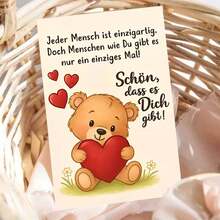 "Jeder Mensch Ist Einzigartig" German Adult Card - Teddy Bear & Heart Affectionate Design (Includes Envelope) - Multicolor - View 11