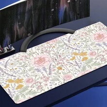 1件可爱花卉桌面垫粉色花朵植物鼠标垫 XXL 大号加长游戏鼠标垫女士办公桌装饰桌垫，大号笔记本电脑键盘鼠标垫，带缝边 - 彩色 - 查看 8