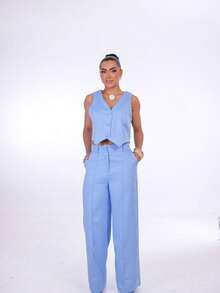 Conjunto Social Colete Com Calca pantalona  conjunto113314 - Azul bebê - Visão 2