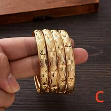 4 pièces Bracelets ouverts arabes classiques de luxe dorés, cadeau de bijoux parfait pour la fête d'anniversaire de femmes africaines