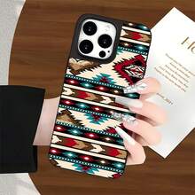 Una colorida funda para teléfono con estampados tribales, compatible con , , OPPO,  17,  16,  16 ProMax,  15,  15 ProMax,  14,  13,  12 y  11 Pro. Fabricada en TPU, ofrece protección a prueba de golpes. Regalo ideal para familiares, amigos, niños, cumpleaños, Halloween, Navidad, novios y San Valentín. - Negro - Ver 2