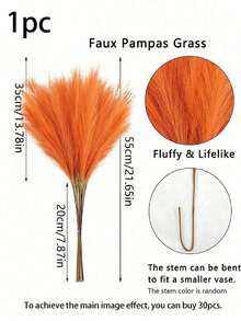 10/20/30/40 株人造芦苇草，高 54 厘米（21.27 英寸）。蓬松丝质人造芦苇草花。波西米亚风格装饰。适用于情人节、母亲节、春季家居装饰、客厅、厨房、婚礼、花瓶、卧室、房间、花园等。 - 亮橘色 - 查看 10