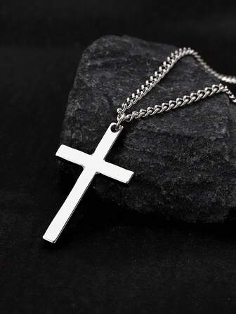 1pc Fashionable European & American Retro Style Reversible Cross Pendant Necklace For Men