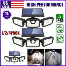 1/2/4 Pack LED Motion Sensor Solar Lights Waterproof Security Lamp, Solar Lights Outdoor, 74 LED 3000LM LED Solar Motion Sensor Lights; 3 Adjustable Heads, 270°Wide Angle Illumination, IP65 Waterproof 6500K Solar Powered Security Flood Light For Garage Yard Patio - màu đen - Xem 1