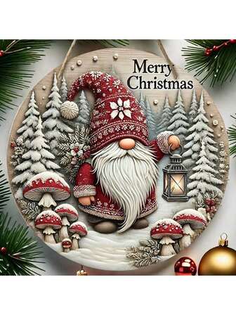 Christmas Gnome Wreath Sign, Wooden Door Plaque, Wall Hanging, Multipurpose Decor, Suitable For Home, Garden, Yard, Indoor And Outdoor Art Decoration - Festive Farmhouse Style Holiday Decoration, Great Holiday Gift