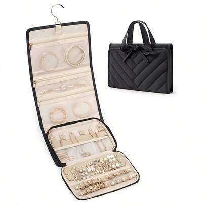 1 Pc Travel Jewelry Storage Box, Foldable Jewelry Roll, Suitable For Travel Rings, Necklaces, Earrings, Bracelets Gifts Women Girls Back To School