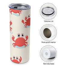 1 Pc 20oz Stainless Steel Tumbler - Double Wall Insulated Travel Mug For Coffee & Water, Cute Red Crabs Pattern Theme Termos, Cups Tumbler, Vasos, Coffee Cup - Water Bottle For Women - Suitable For Car Inside Use, Christmas Gift,Perfect Gift For Outdoor Adventurers - 白色 - 查看 4