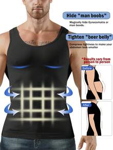 Mens Compression Shirt Tank Top Shapewear Body Shaper Slimming Tummy Vest Thermal Compression Undershirts Athletic Compression Under Base Layer Sports Fitness Workout Muscle Tank Top - Black - View 2