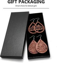 Wood Teardrop Earrings 2 Pairs Natural Wooden Dangle Earrings Gifts Women Girls - 山棕 - 查看 3