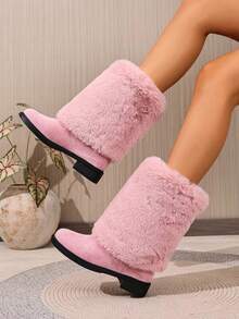 Cizme de zăpadă pentru femei, toamna/iarna 2025, până la jumătatea gambei, cizme scurte cu talpă groasă și căptușeală termică artificială, papuci de interior în stil western cu căptușeală pufoasă