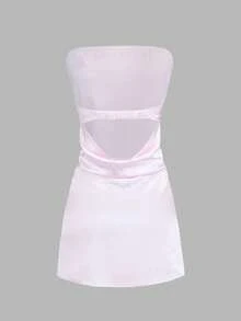 Đầm trơn màu thanh lịch, hở lưng, có khóa kéo, thích hợp cho tiệc cưới mùa hè. - Màu Hồng baby - Xem 2