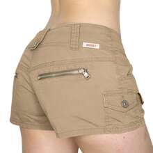 Women Low Rise Shorts Y2k Vintage Solid Color Multi Pockets Short Pants Cargo Shorts Summer Harajuku Streetwear - Màu Khaki - Xem 2