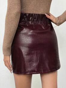 EARO Women's Fashionable Crocodile Skin Pattern Bodycon Skirt - Màu Đỏ Sâu - Xem 2