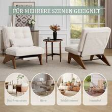 Modern Adjustable Backless Lounge Chair Made Of Fabric With Footrest, Lumbar Cushion And Wooden Legs For Living Room/Bedroom/Study - Beige + Corduroy - View 8