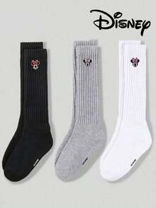 6/3/1 pares de calcetines slouch para mujer con bordado de Minnie Mouse de Disney, calcetines altos de pantorrilla cálidos y versátiles para otoño/invierno, calcetines de media pantorrilla de color liso a la moda, suaves, cómodos y transpirables, regalo de Halloween y Navidad - Multicolor - Ver 9