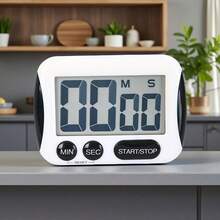 1pc Digital Kitchen Timer With Large LCD Screen, Magnetic Base And Stand, Count Up/Down Timer With Alarm, Durable Plastic Battery Powered, For Cooking, Baking, Work, Exercise, Cooking Timer, Household Timer, Easy-Read Display, Compact Design, Lightweight Timer, Alarm Timer, Student, Home Use - Black - View 4