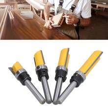 4 Piezas 1/4 Pulgadas Vástago Trim Bisagra Router Bit Round Silver Bisagra Mortising Flush Trim Template Router Bit Yellow Flush Trims Tenon Cutter Herramienta de Corte de Fresado, Corte De Madera, Herramientas De Carpintería, para carpintería - Amarillo - Ver 4