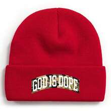 Camouflage Text 'GOD IS DOPE' On Curved Background Winter Beanie For Men Women Soft Warm Knit Hat Ski Stocking Cuffed Cap - Đỏ - Xem 1