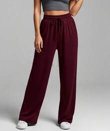 Wide Leg Pants With Flare Leg, Sophisticated Fit, Structured Style, High , Contemporary, Casual, Comfortable, Modern, Chic - Burgundy - View 9