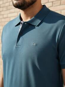 Ogochi Men's Basic Plain Polo Shirt With Logo, No Pocket, Original - Legion Blue - View 3