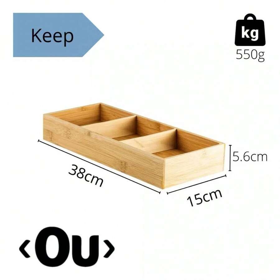 Organizador Multiuso de Gavetas 03 Nichos Cozinha Bambu Keep Ou - Marrom Claro - Visão 1