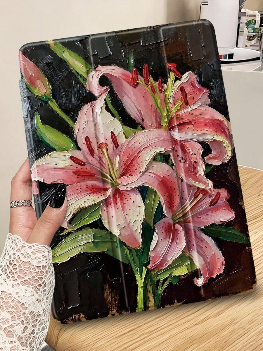 Ayotu Ốp lưng iPad họa tiết hoa sen sơn dầu, tương thích với iPad 10.2" (2021/2020, thế hệ thứ 9/8), Galaxy Tab A8 10.5" (2022), có khe cắm bút cảm ứng, tương thích với Kindle Paperwhite thế hệ thứ 12 (2024), chức năng tự động tắt/mở màn hình, ốp bảo vệ thời trang.
